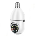 "360° WiFi 1080p Bulb Camera with night vision, motion detection, and wireless connectivity for home security and surveillance."