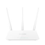 Front view of Tenda F3 300Mbps Wireless Router with 3 external antennas, designed for fast and reliable Wi-Fi coverage throughout your home.
