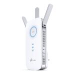 TP-Link RE450 AC1750 Wi-Fi Range Extender with dual band support, three antennas, and gigabit Ethernet port for extended Wi-Fi coverage.