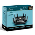 TP-Link Archer AX6000 Wi-Fi 6 Router with 8 Gigabit LAN ports, 2.5 Gbps WAN, USB 3.0 ports, and high-speed wireless performance for home and gaming.