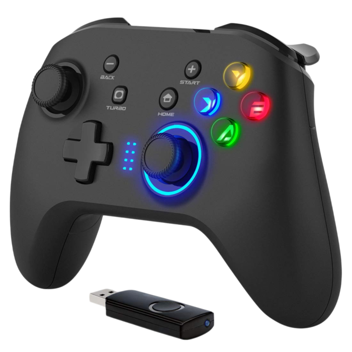 Forty4 Wireless Gaming Controller with dual-vibration, ergonomic grip, and customizable buttons for PC, PS3, and Switch gaming.
