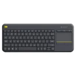 Logitech K400 Plus Wireless Touch Keyboard with integrated touchpad, compact design, and long battery life for easy wireless control of devices.