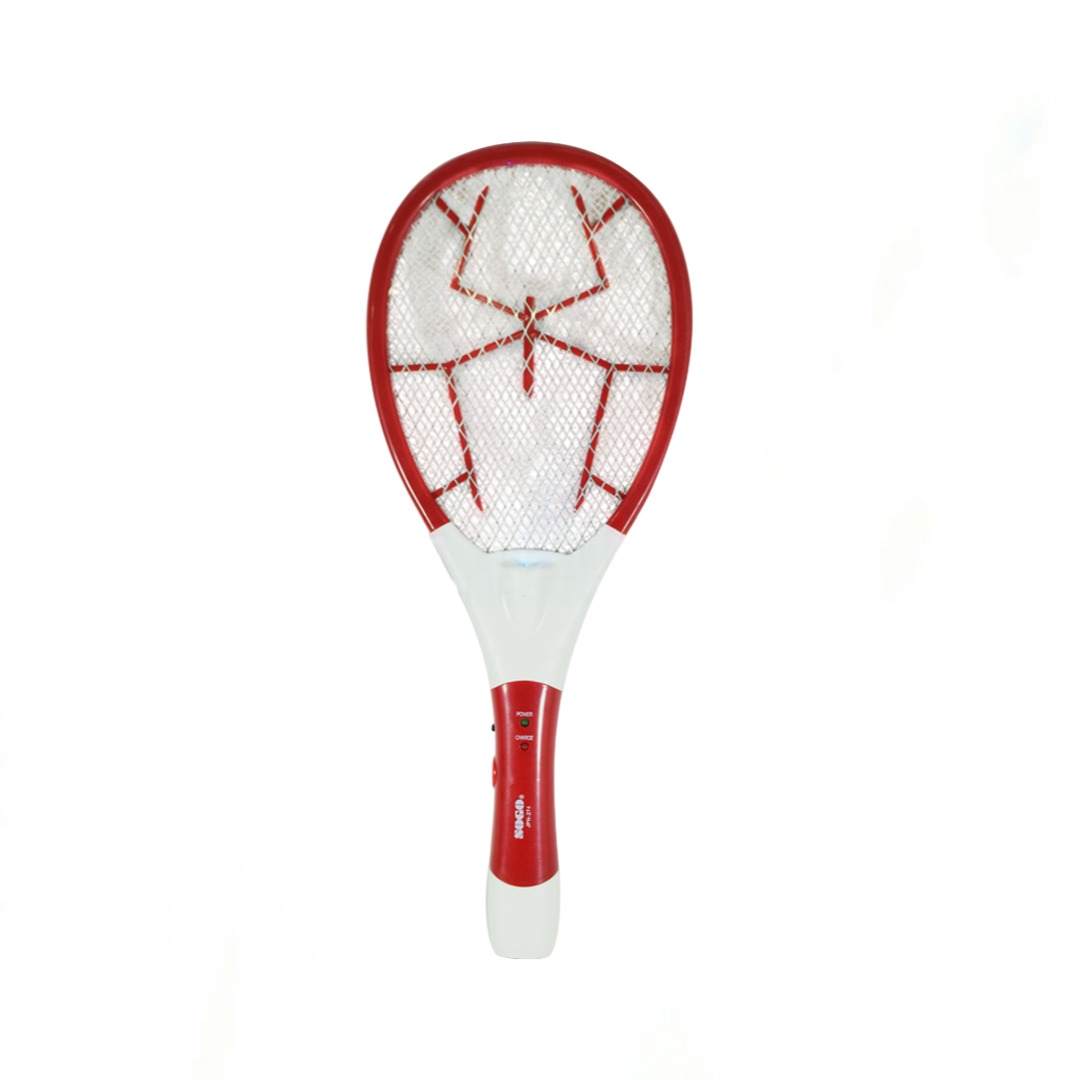 SOGO Rechargeable Mosquito Killer Racket SOGO Rechargeable Mosquito Killer Racket with LED light and torch in red-white design zapping pests.