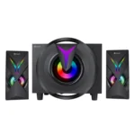 Kisonli TM-1000U Strong Bass USB Speaker with AUX, Bluetooth, USB connectivity, 5W+3W output, remote control, and black plastic design.