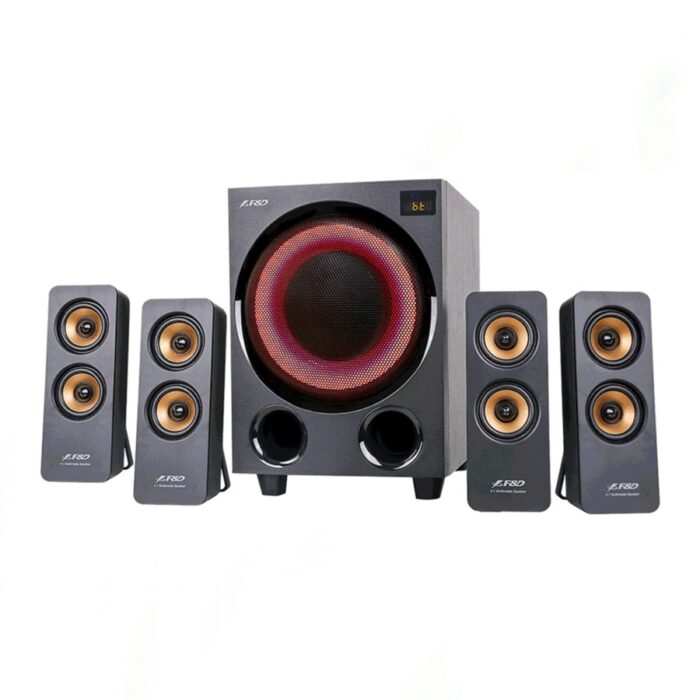 F&D F7700X 4.1 Bluetooth Multimedia Speaker with LED display, 80W output, FM radio, and Bluetooth 5.0 for powerful sound.