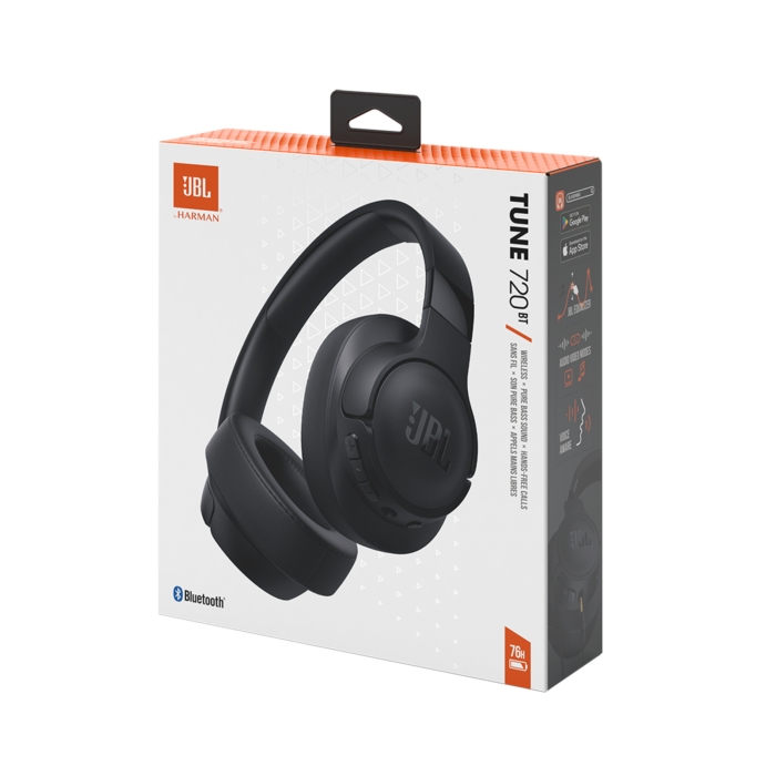 JBL Tune 720BT Wireless Over-Ear Headphones with Bluetooth 5.3, JBL Pure Bass Sound, and 76 hours of playtime in a foldable design.