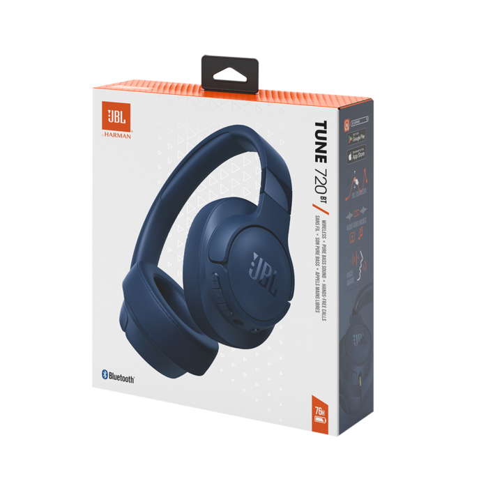 JBL Tune 720BT Wireless Over-Ear Headphones with Bluetooth 5.3, JBL Pure Bass Sound, and 76 hours of playtime in a foldable design.