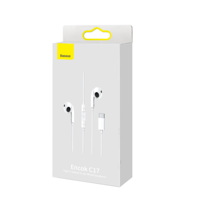 Baseus C17 Encok Type-C Handsfree wired earphones with ergonomic half-in-ear design, high-definition voice calling, and lossless sound quality.