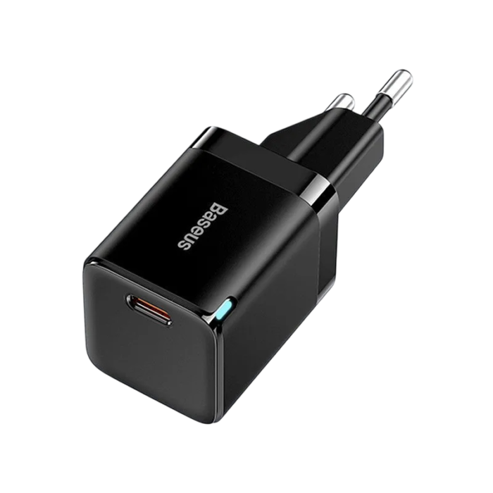 Baseus GaN3 30W Type C Charger, compact and fast charging solution for iPhone, iPad, Android devices, and more with GaN technology and safety features.