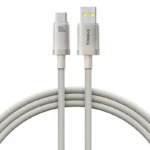 Baseus Lightning to USB Cable with zinc alloy connectors, nylon braided wire, PD 20W/18W fast charging, and 480Mbps data transfer in black, white, and green.