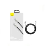 Baseus Type-C to Type-C Cable with zinc alloy connectors, nylon braided wire, 100W fast charging, and 480Mbps data transfer in black, green, and white colors.