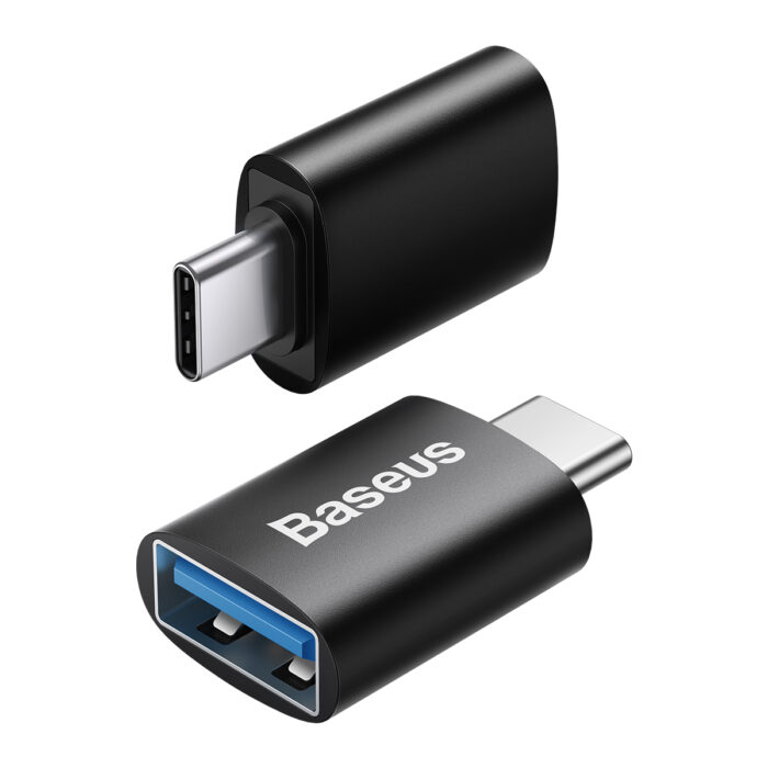 Baseus Type-C to USB-A OTG adapter for fast data transfer, connecting Type-C devices to USB peripherals like flash drives, keyboards, and mice.