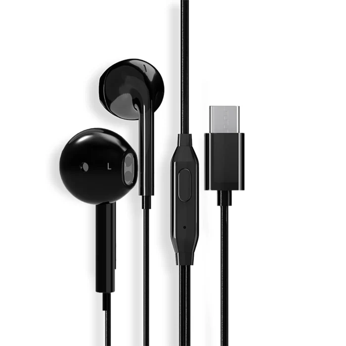 FASTER F6T Type-C Handsfree earphones with 14.8mm driver, in-line mic, ergonomic design, and Type-C connector for clear sound and calls.