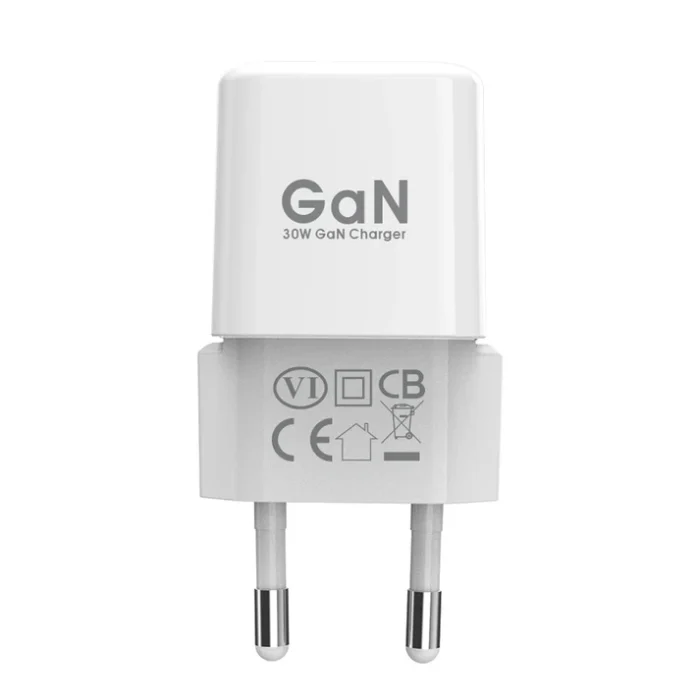 FASTER GaN 30W Adapter for fast, efficient charging of USB-C devices, including MacBook, smartphones, and tablets with compact design.