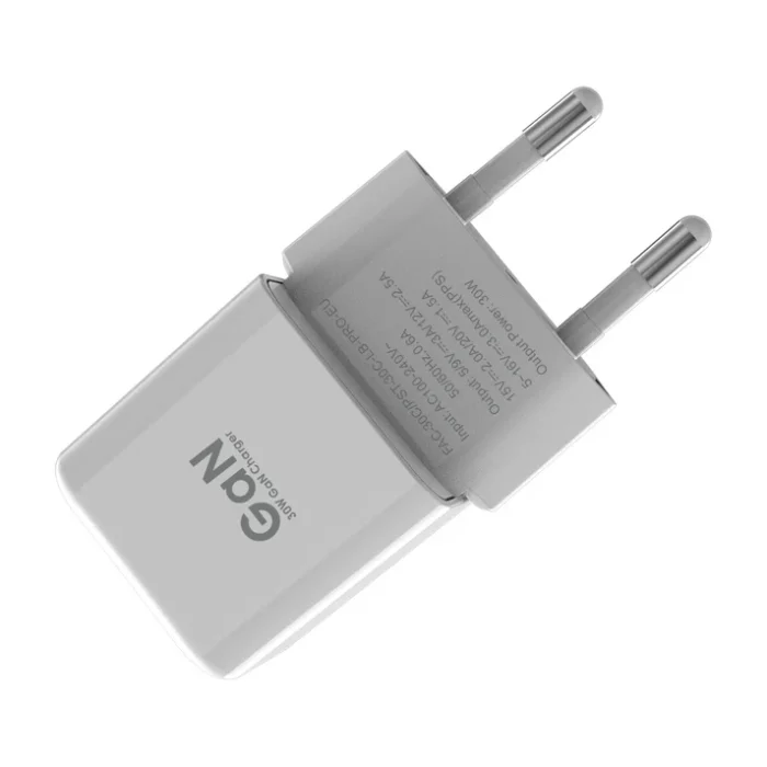 FASTER GaN 30W Adapter for fast, efficient charging of USB-C devices, including MacBook, smartphones, and tablets with compact design.
