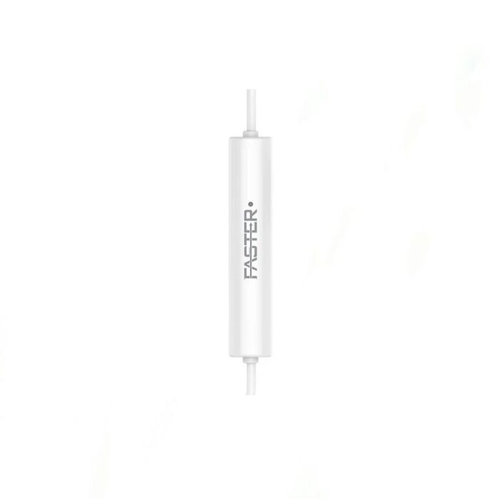 FASTER Lightning Handsfree earphones with 14.2mm driver, in-line microphone, and Lightning connector for high-quality sound and hands-free calls on iOS devices.