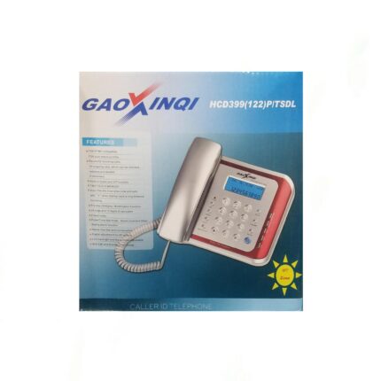 GAOXINQI HCD399(122)P/TSDL Corded Phone with LCD display, call logging, hands-free operation, 24 ringtones, redial function, and silver-red color design.