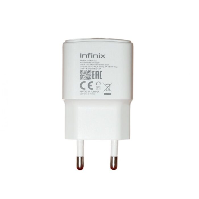 Infinix 18W Power Adapter for fast and safe charging, compatible with Infinix smartphones and devices supporting Quick Charge 3.0.