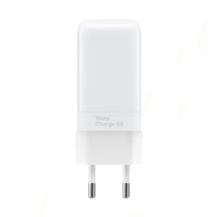 OnePlus 65W Warp Adapter for fast and efficient charging, designed for OnePlus devices like the 8T, 9, and more. USB-C port, sleek white design.