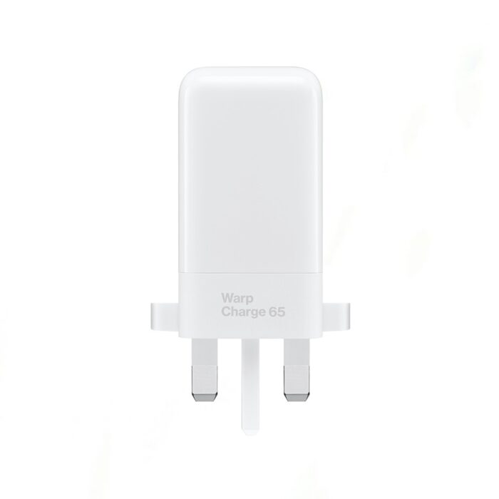 OnePlus 65W Warp Adapter for fast and efficient charging, designed for OnePlus devices like the 8T, 9, and more. USB-C port, sleek white design.