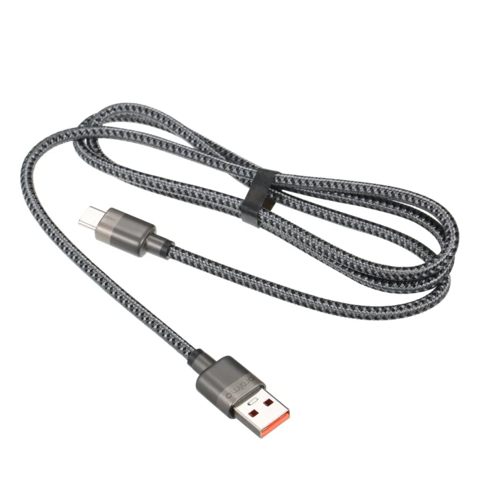 Oraimo OCD-C82 Type-C to Type-C Cable with nylon braided design, 5V 5A fast charging, 480Mbps data transfer speed, and reinforced SR connectors for durability.