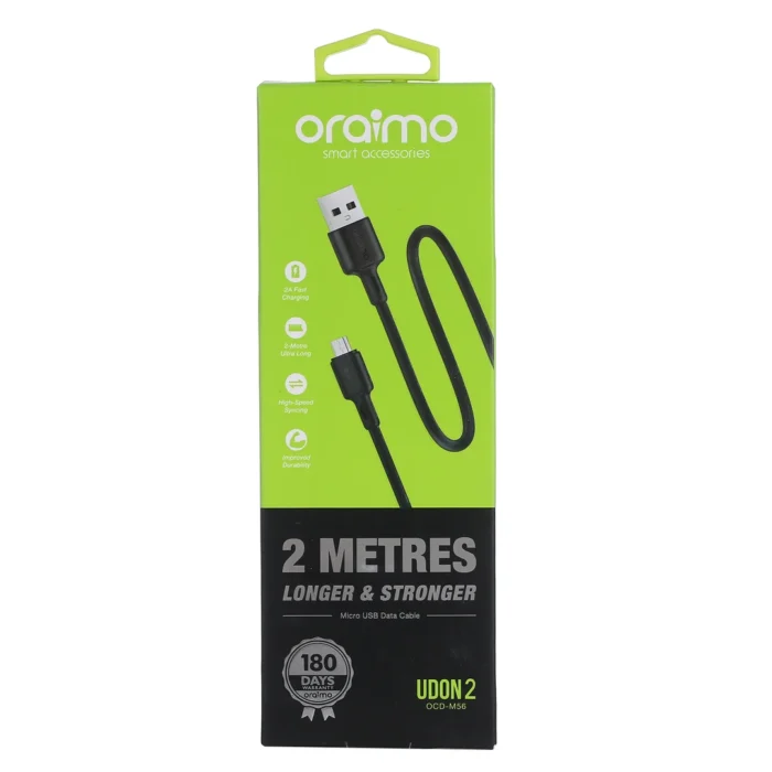 Oraimo OCD-M56 Micro USB Cable 2-meter length, fast charging and high-speed data transfer with reinforced joints and superior copper core.