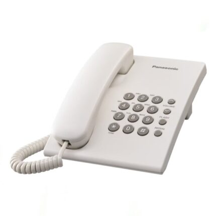 Panasonic KX-TS500MX Corded Phone with electric volume control, redial memory, adjustable ringer, and wall-mountable design for home or office use.