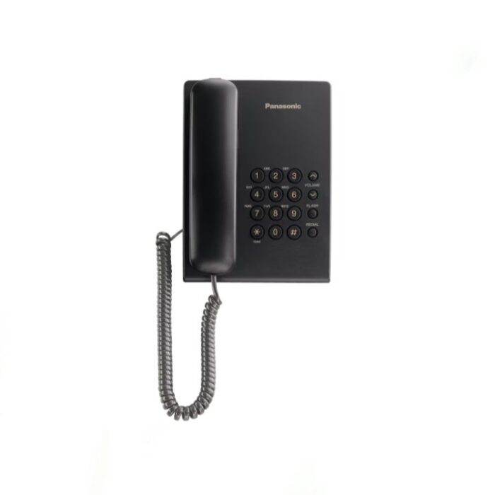 Panasonic KX-TS500MX Corded Phone with electric volume control, redial memory, adjustable ringer, and wall-mountable design for home or office use.