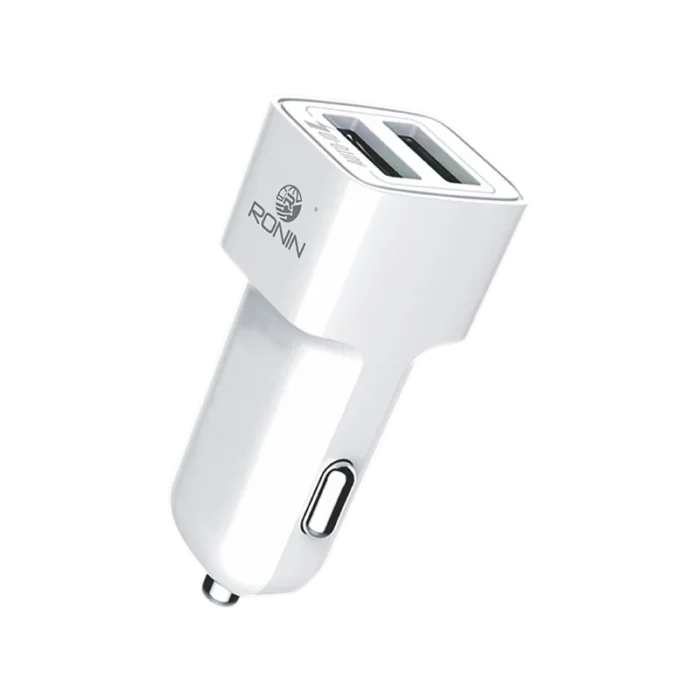 Ronin R-411 Auto-ID Car Charger with dual USB ports for fast, safe, and efficient charging on the go.