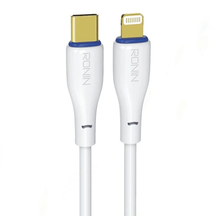 Ronin Type-C to Lightning Cable with durable design, 1-meter length, fast charging, and Power Delivery 27W for efficient iPhone and Apple device charging.