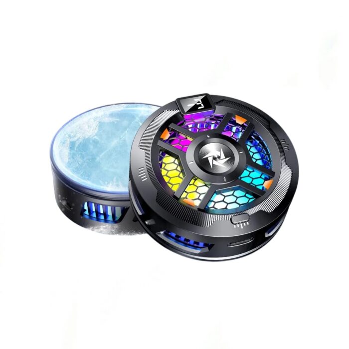 SL-18 Cooling Fan with RGB lighting, magnetic or buckle mount, and quiet operation, designed for smartphones and tablets to prevent overheating.