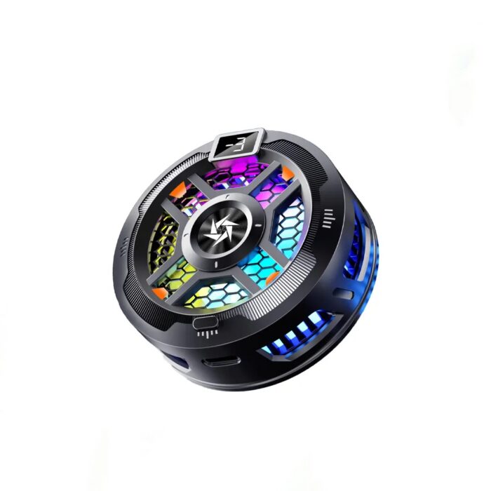 SL-18 Cooling Fan with RGB lighting, magnetic or buckle mount, and quiet operation, designed for smartphones and tablets to prevent overheating.