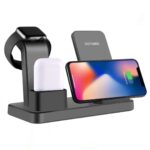 3-in-1 Wireless Charging Stand for iPhone, Apple Watch, and AirPods with fast charging and sleek design for home or office use.