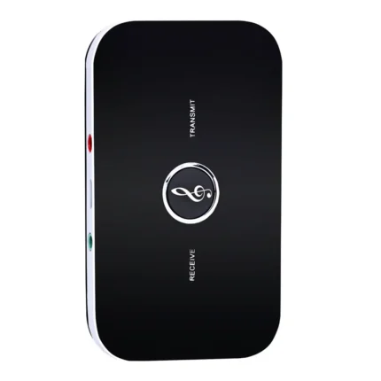 Audio Transmitter and Receiver 2-in-1 with Bluetooth V4.1, 3.5mm port, and 600 mAh battery for wireless audio streaming.