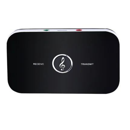 Audio Transmitter and Receiver 2-in-1 with Bluetooth V4.1, 3.5mm port, and 600 mAh battery for wireless audio streaming.