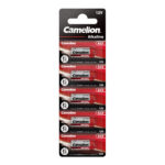 Camelion A23 Alkaline Battery pack of 5 in blister packaging, 12V, 55mAh, ideal for small devices like car keys and toys.
