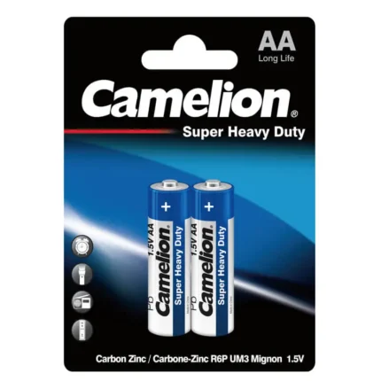 Camelion AA Super Heavy Duty Batteries pack on white background, offering reliable, eco-friendly power for everyday devices.