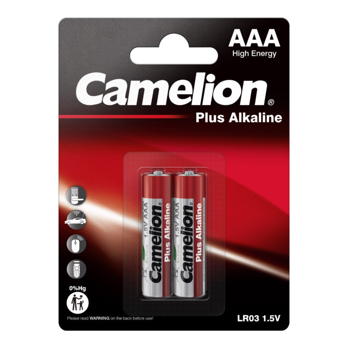 Camelion AAA Plus Alkaline Batteries pack (2-pack and 4-pack), offering long-lasting power for a variety of everyday devices.