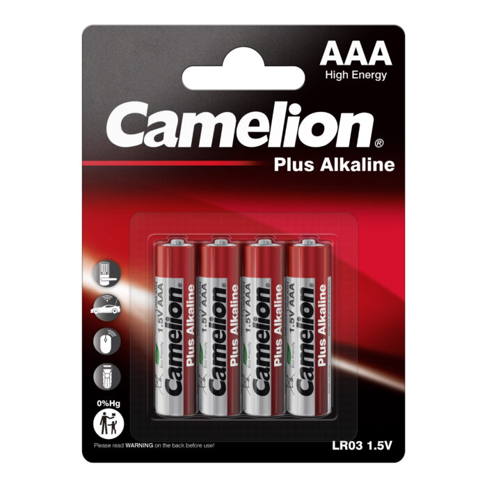 Camelion AAA Plus Alkaline Batteries pack (2-pack and 4-pack), offering long-lasting power for a variety of everyday devices.