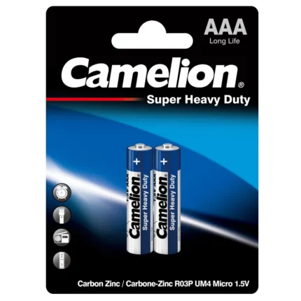 Camelion AAA Super Heavy Duty Batteries pack on white background, providing reliable, eco-friendly power for daily devices.