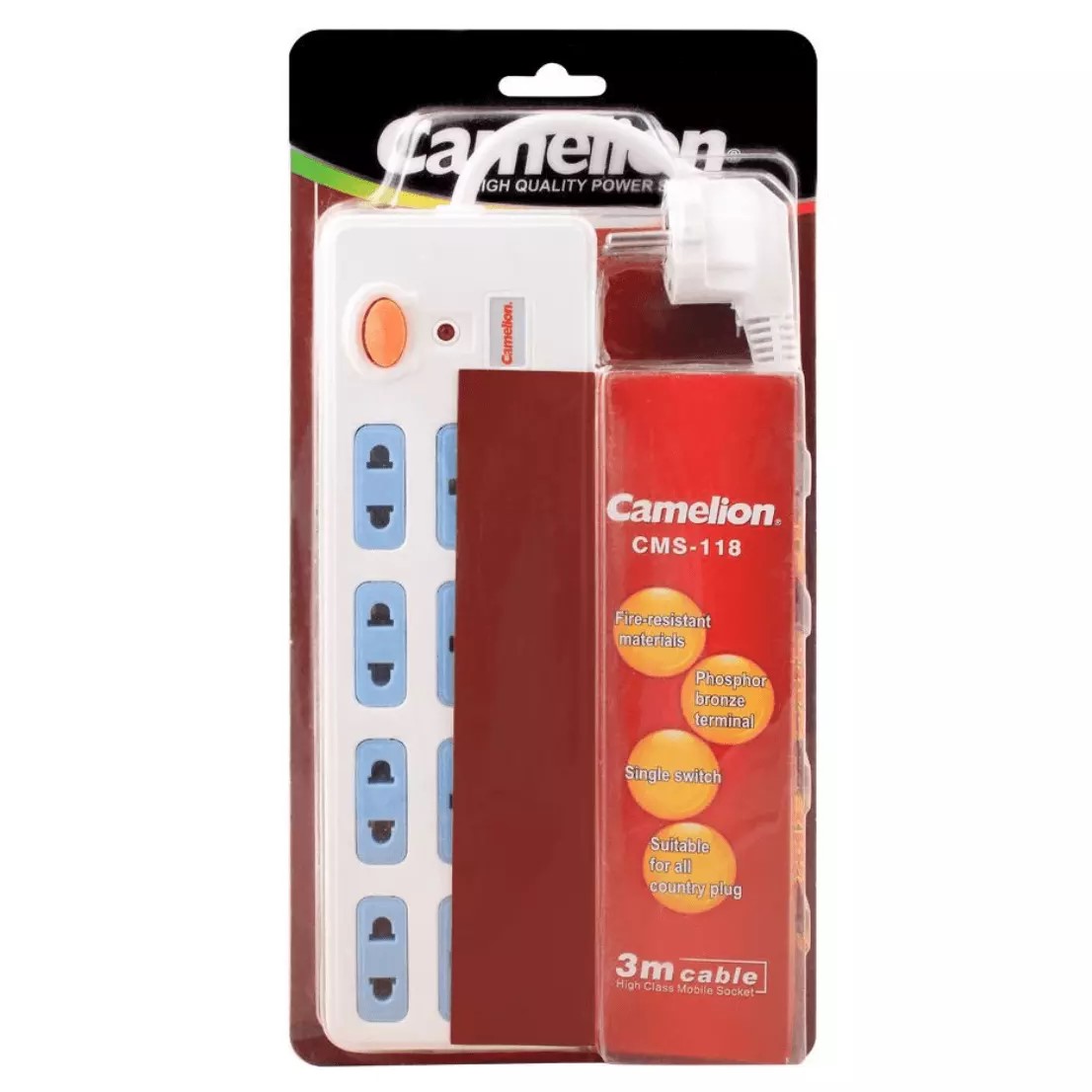 Camelion CMS-118 Extension Lead Camelion CMS-118 Extension Lead in white with universal sockets and 3m cable, ideal for safe power in homes or offices.