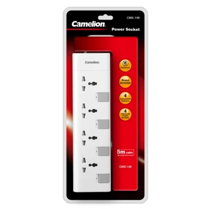 Camelion CMS-148 Extension Lead with multi-color plates, universal sockets, and 4m cable for safe, stylish power anywhere.