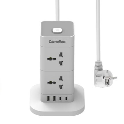 Camelion CMS-308 Universal Power Socket with 8 AC outlets, 4 USB ports (2 USB-C), and 3m cord, a safe power hub for all uses.