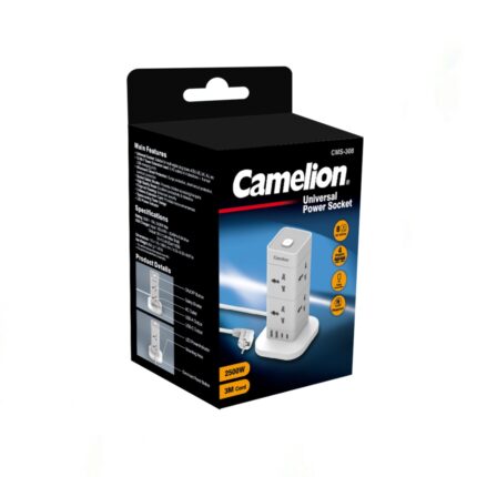 Camelion CMS-308 Universal Power Socket with 8 AC outlets, 4 USB ports (2 USB-C), and 3m cord, a safe power hub for all uses.