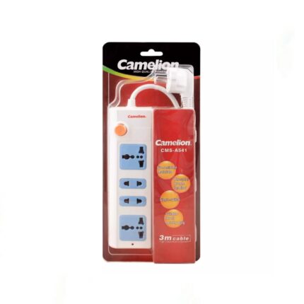 Camelion CMS-541 Extension Lead in white with universal sockets and 3m cable, a safe, portable power strip for any use.