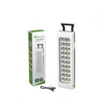 DP-716B Rechargeable LED Hand Lamp with 30 SMD LEDs, 310 lm/w, solar charging port, and hook for camping or emergency use.