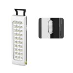 DP-716B Rechargeable LED Hand Lamp with 30 SMD LEDs, 310 lm/w, solar charging port, and hook for camping or emergency use.