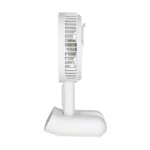 DP-7624 Rechargeable Desktop Fan with LED night light on, folded at 90°, blowing cool air on a desk, powered by 3000mAh battery.
