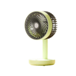 DP-7639 Portable Rechargeable Fan on a desk, blowing cool air with adjustable angle and sleek ABS design, powered by 4000mAh battery.