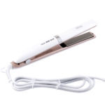 DSP Tourmaline Aluminum Curved Plate Straightener (10223) packaging with 230°C digital display and curved plates, ideal for straightening and curling all hair types.